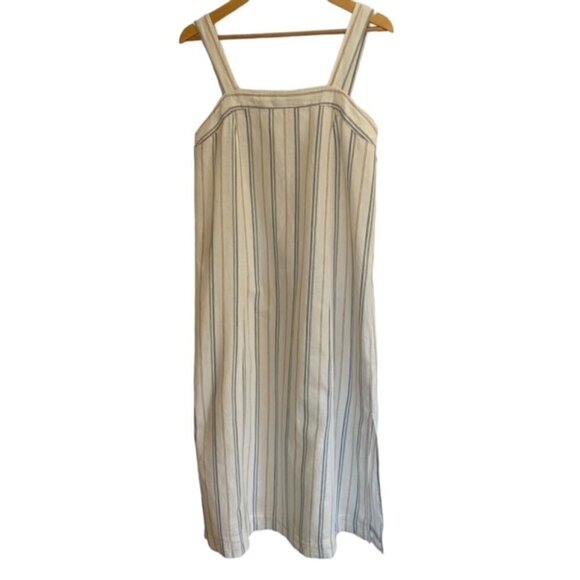 NWT Madewell Linen-Cotton Princess-Seamed Midi Dress in Stripe Medium - Picture 2 of 7